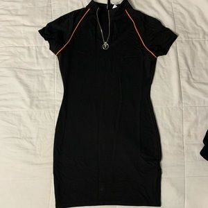 Orange stripe black dress